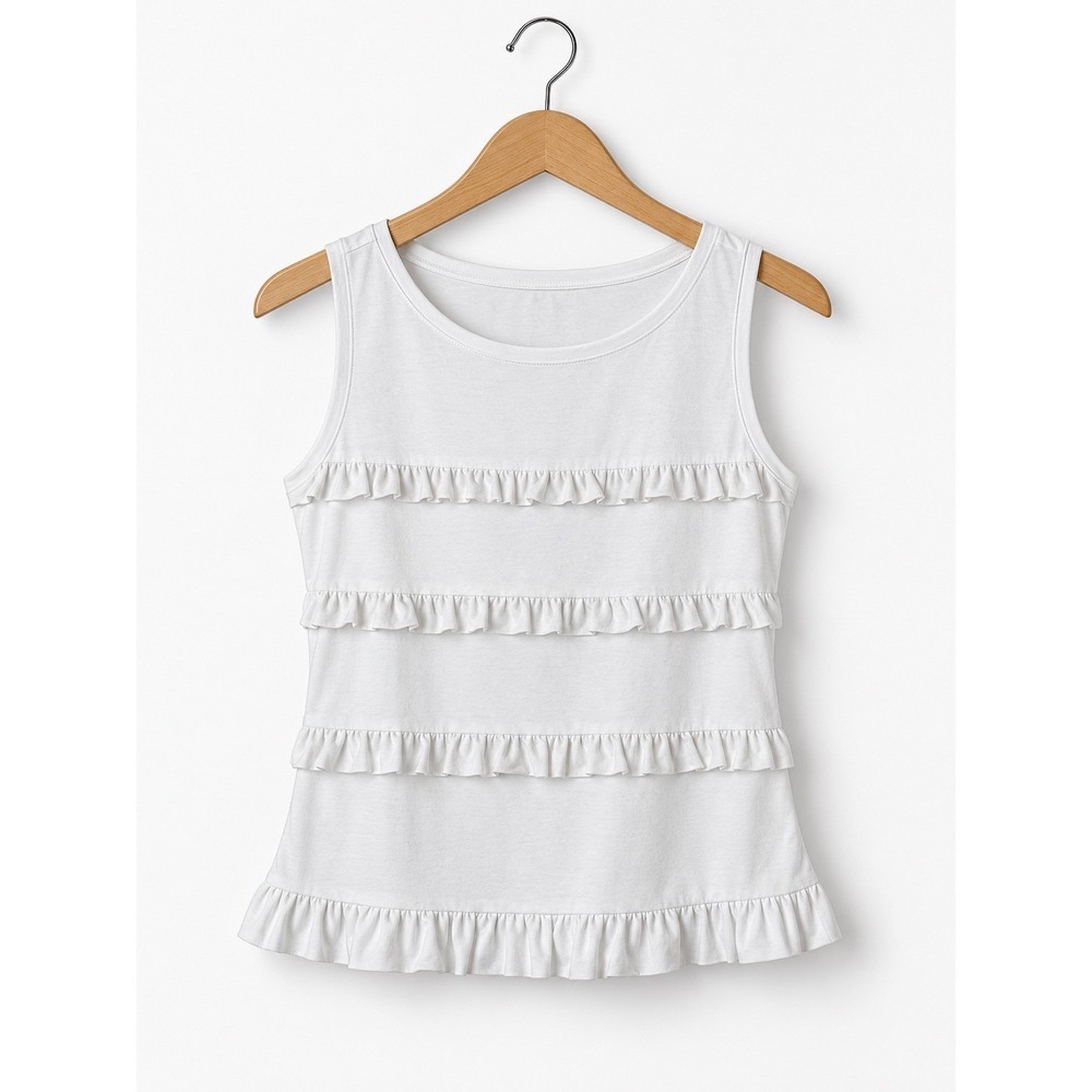 Ann Taylor Ruffle Tiered Top Women XS White NEW Sleeveless Cotton Tank 537039